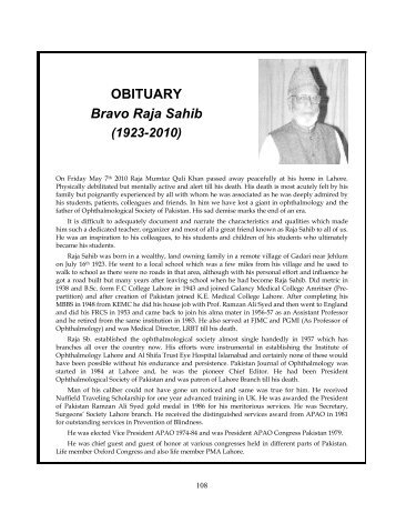 OBITUARY Bravo Raja Sahib - Pakistan Journal of Ophthalmology