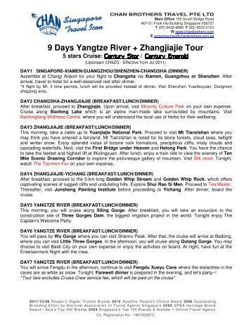 9 Days Yangtze River + Zhangjiajie Tour - Chan Brothers