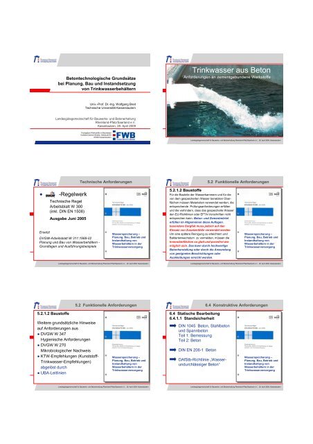 Trinkwasser aus Beton - LandesgÃ¼tegemeinschaft fÃ¼r Bauwerks