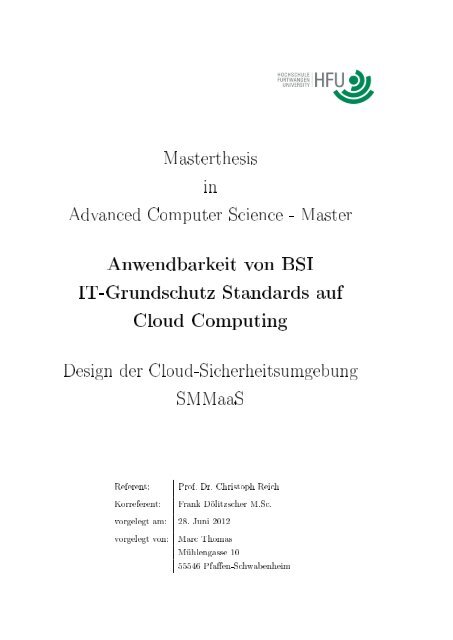 Anwendbarkeit von BSI IT-Grundschutz Standards auf Cloud ...