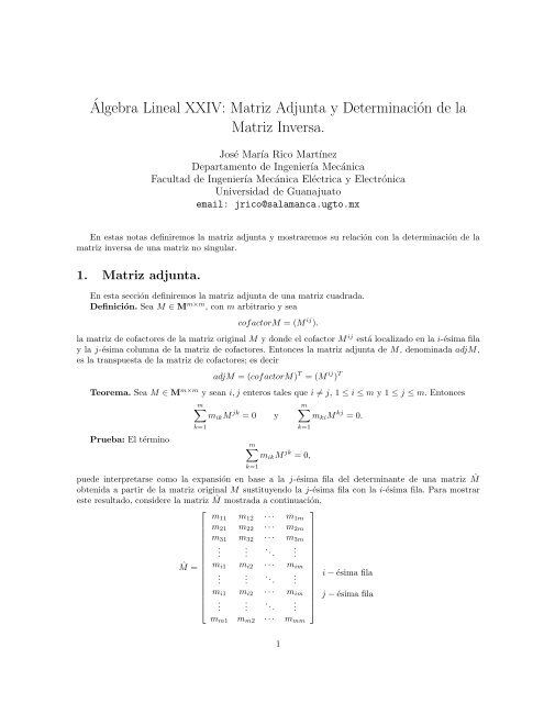 Matriz Adjunta y DeterminaciÃ³n de la Matriz Inversa.