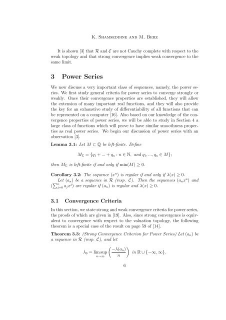 Analytical Properties of Power Series on Levi-Civita Fields 1 ...