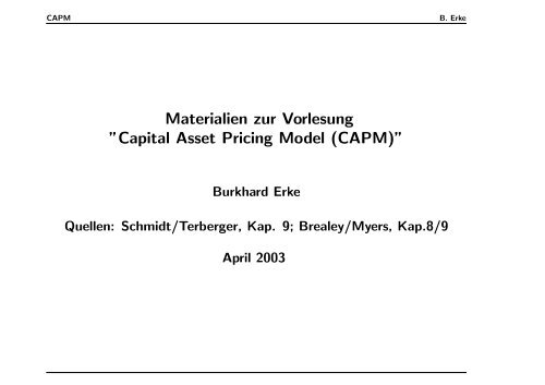 Capital Asset Pricing Model (CAPM) - Burkhard Erke
