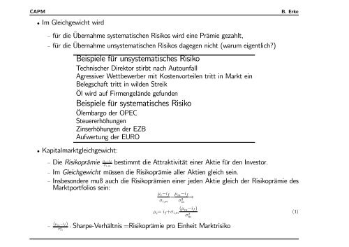 Capital Asset Pricing Model (CAPM) - Burkhard Erke