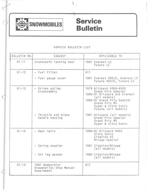Service Bulletin Vintage Snow Service Bulletin Vintage Snow