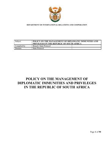 Policy on the Management of Diplomatic Immunities and Privileges ...