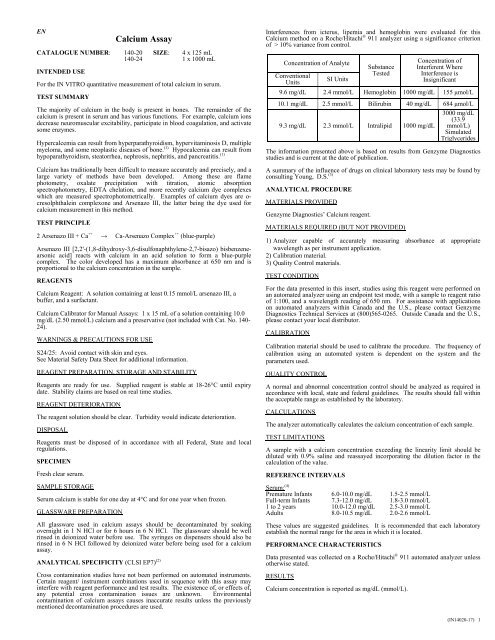 Calcium Assay - Sekisui Diagnostics