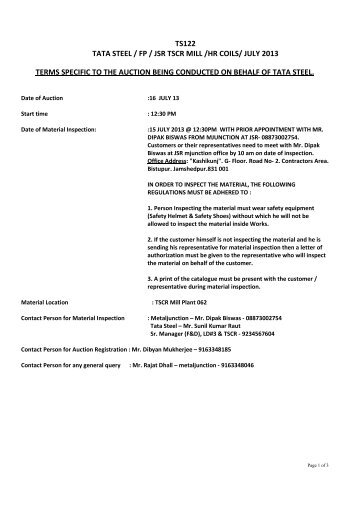 tata steel fp jsr tscr mill hr coils july 2013 - Metaljunction