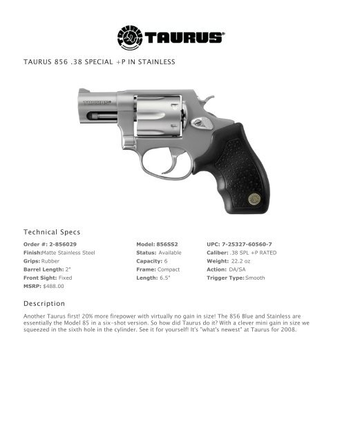 TAURUS INTERNATIONAL - 856 REVOLVER 38 SPL+P