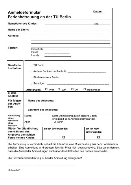 Anmeldeformular (PDF, 60,8 KB) - der Personalabteilung - TU Berlin