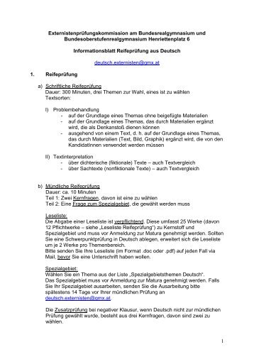 Infoblatt ReifeprÃ¼fung - Henriettenplatz