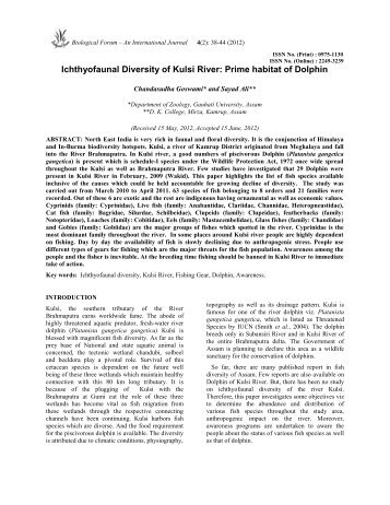 Ichthyofaunal Diversity of Kulsi River - Researchtrend.net
