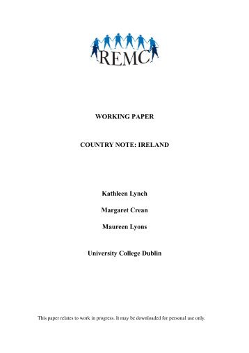 Working paper country note: ireland kathleen lynch - ESRI