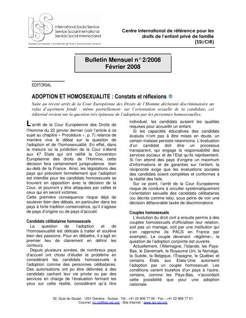 Bulletin Mensuel nÃ‚Â° 2/2008 FÃƒÂ©vrier 2008 ADOPTION ET ... - ISS
