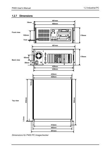 Dimensions for Vision P400 - Panasonic Electric Works