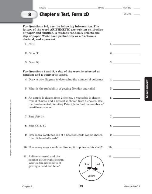 Chapter 8 Test, Form 2D (continued)