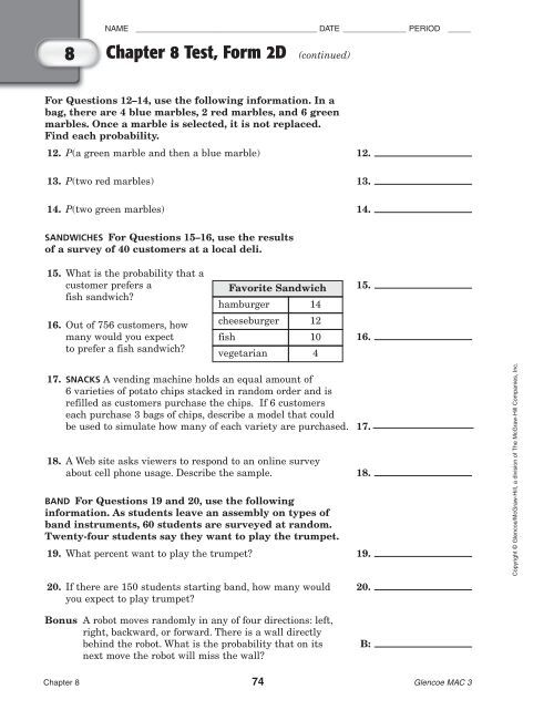 Chapter 8 Test, Form 2D (continued)