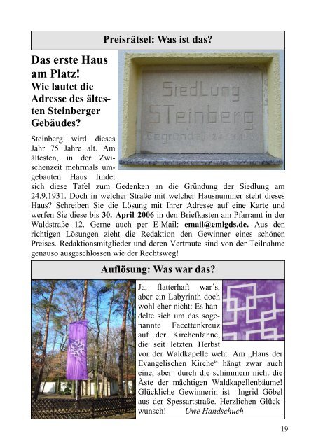 9. bis 19. März 2006 Haus - Evangelische Martin-Luther-Gemeinde