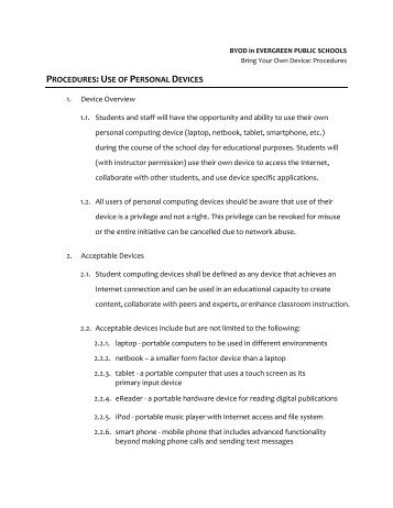 BYOD Procedures - Evergreen Public Schools