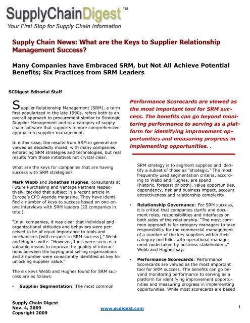 What are the Keys to Supplier Relationship Management Success?