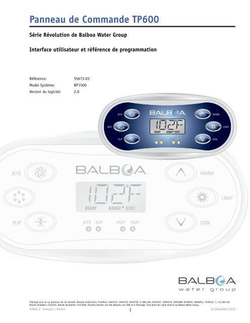 TP600 User Interface Guide - Balboa Water Group