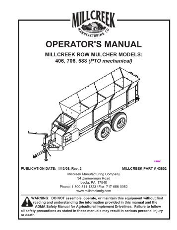 Row Mulcher PTO Models 406, 706, 588 - Millcreek Manufacturing