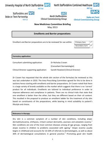 Emollients briefing (NMC) - Medicines Management