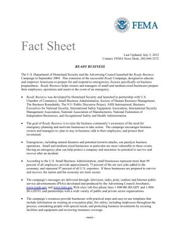 Ready Business Fact Sheet - Ready.gov