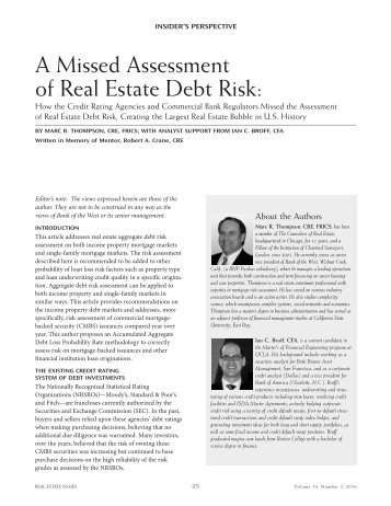 A Missed Assessment of Real Estate Debt Risk: - The Counselors of ...