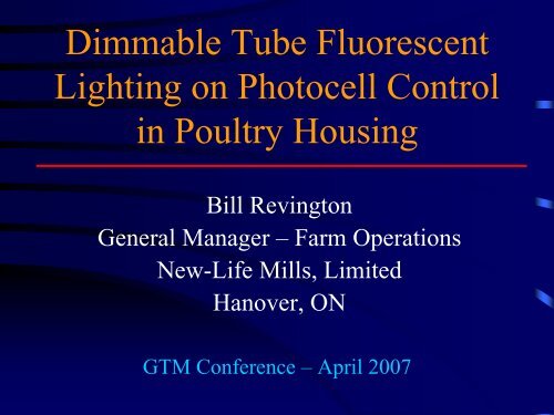 Dimmable Tube Fluorescent Lighting on Photocell Control in Poultry ...