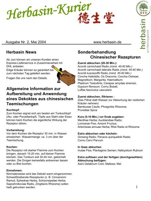 Ausgabe Nr. 2, Mai 2004 - HerbaSinica Hilsdorf GmbH