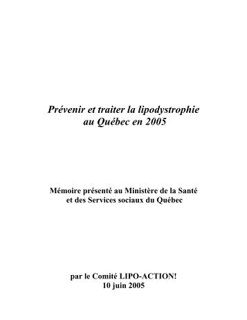 PrÃ©venir et traiter la lipodystrophie au QuÃ©bec en 2005 - Canadian ...
