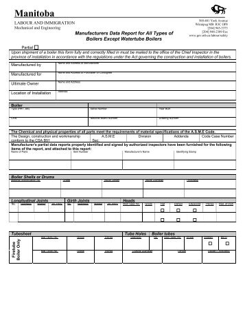 Manufacturer's Data Report For All Boiler Types Except Watertube