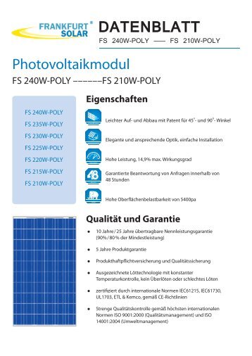 Photovoltaikmodul DATENBLATT - Oecoenergy