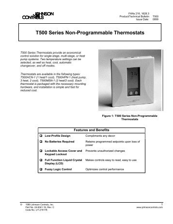 T500 Series Non-Programmable Thermostats ... - Johnson Controls
