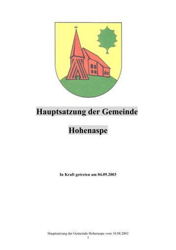 Hauptsatzung der Gemeinde Hohenaspe - Amt Itzehoe-Land