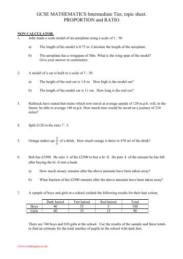 GCSE MATHEMATICS Intermediate Tier, topic sheet. PROPORTION ...