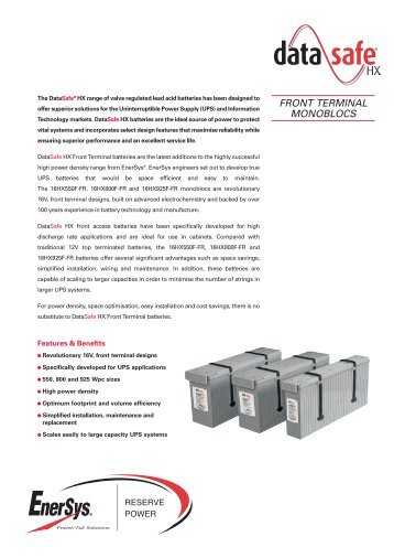 Sbs Front Terminal Battery Series Utilizes Unique Enersys