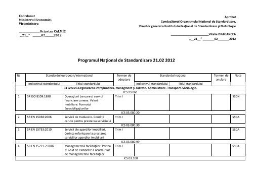 Programul de Standardizare NaÅ£ionalÄƒ pentru 2012 - Institutul ...
