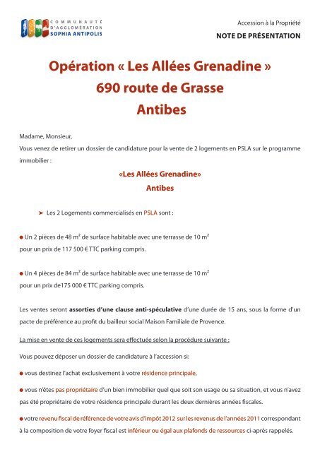 opÃ©ration Â« Les allÃ©es Grenadine Â» 690 route de Grasse antibes