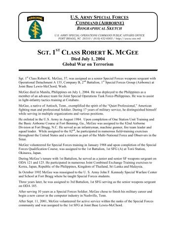 SFC Robert K. McGee - U.S. Army Special Operations Command