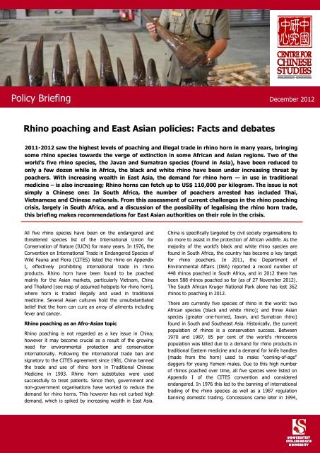 Rhino poaching and East Asian policies - The Centre for Chinese ...