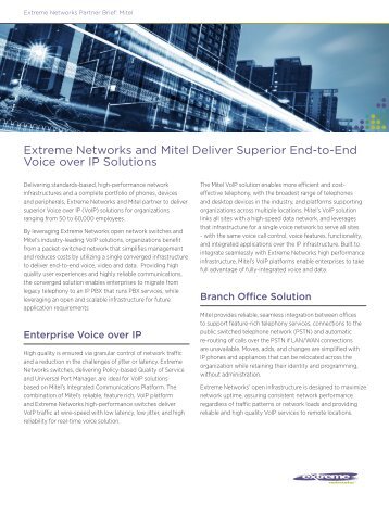 Extreme Networks and Mitel Deliver Superior End-to-End Voice over ...