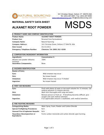 (MSDS) Alkanet Root Powder - Natural Sourcing, LLC