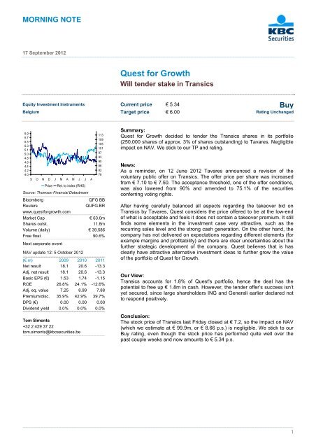 Analyst Report KBC Securities - Quest for Growth