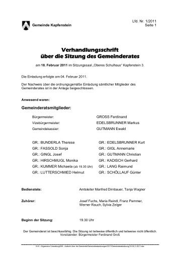 Verhandlungsschrift über die Sitzung des Gemeinderates