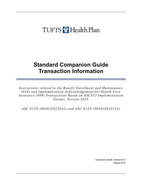 Standard Companion Guide Transaction ... - Tufts Health Plan