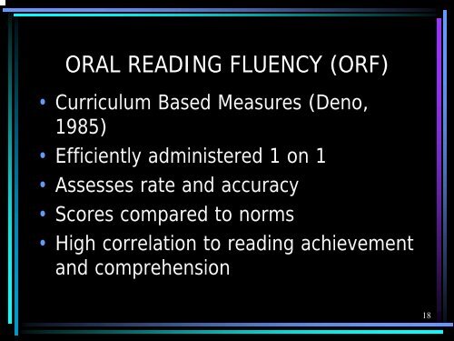 Oral Reading Fluency Assessment and Instruction