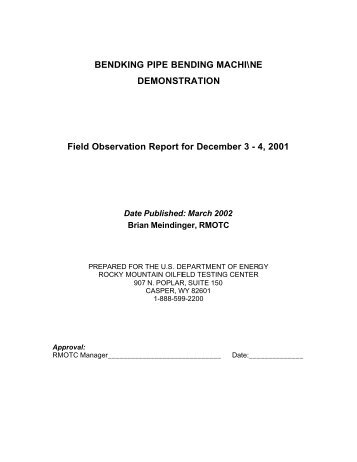 OBSERVATION REPORT BendKing Pipe Bending Machine