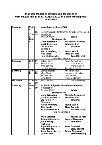 Plan der Messdienerinnen und Messdiener - Die Propsteikirche St ...